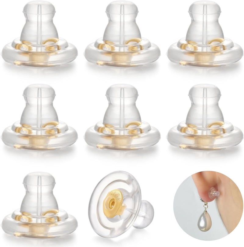 Moconar Gold Locking Secure Earring Backs for Studs, Hypoallergenic Silicone Replacements, No-Irritate (8 PCS) - Image 1